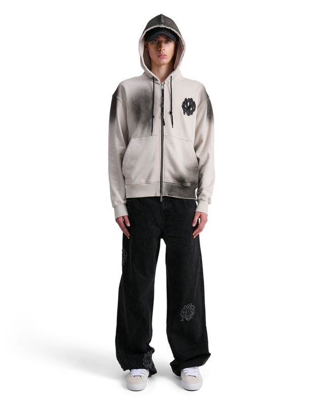 ALIS AARON HOODIE W/ ZIPPER & LOTUS PATCH Hoodie Antartica White + Spray