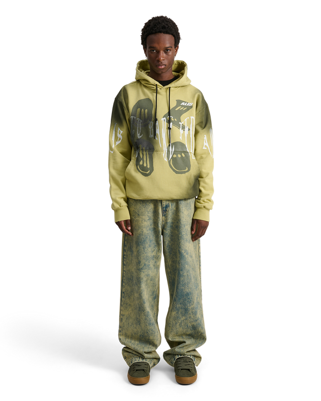 ALIS AORI HOODIE W/ CHEST & SLEEVE PRINT Hoodie Sprayed Palm Green