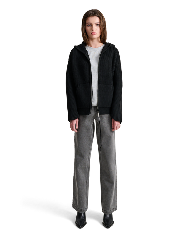ALIS BARIAN RIBBED KNIT HOODIE Knitwear Solid Black
